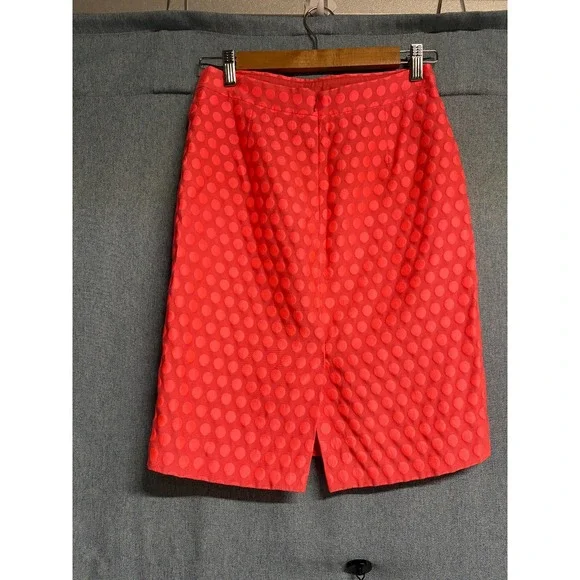 J.CREW "The Pencil Skirt" 0 Neon Coral Polka Dot Retro Chic Workwear - Picture 4 of 8